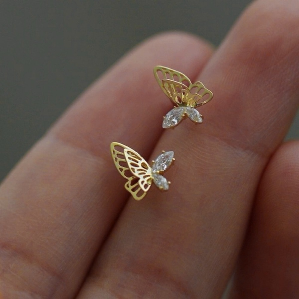 Small CZ Butterfly Stud Earrings for Women